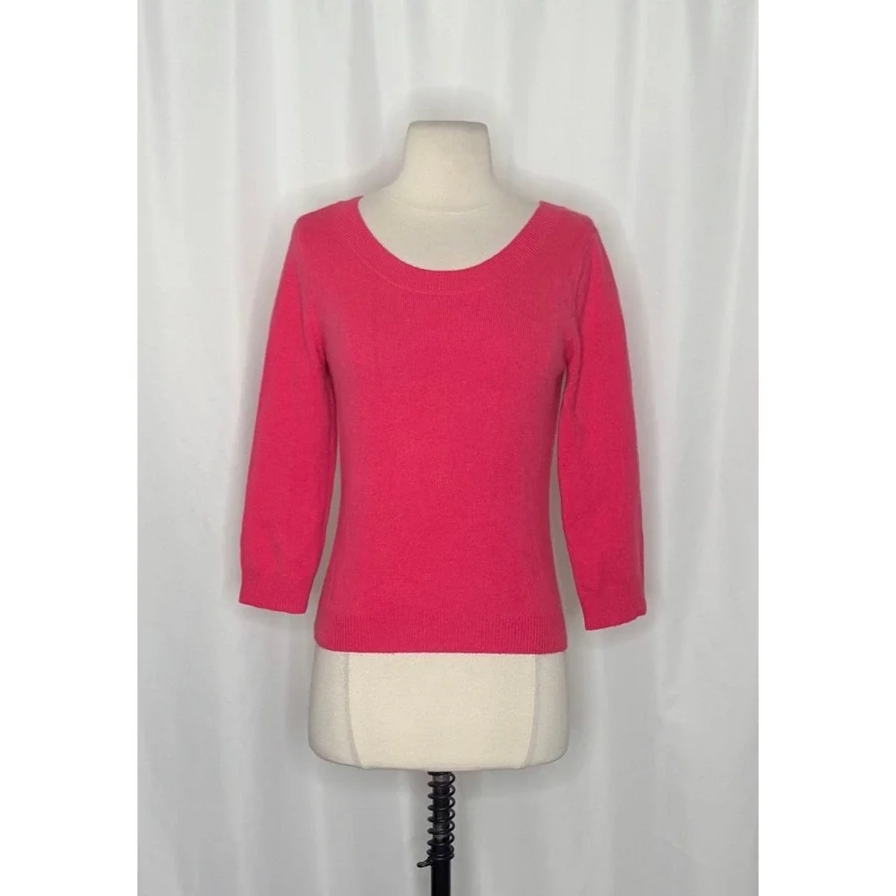 GARNET HILL Cashmere Sweater Scoop Neck Solid Pink Bright Pullover‎ X-Small